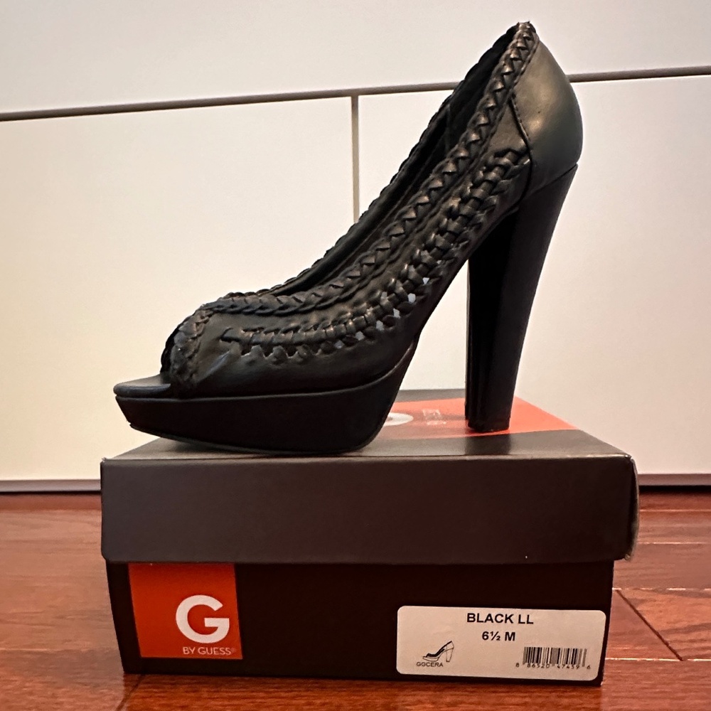 G by Guess Black Woven 6.5 Cera Platform heel